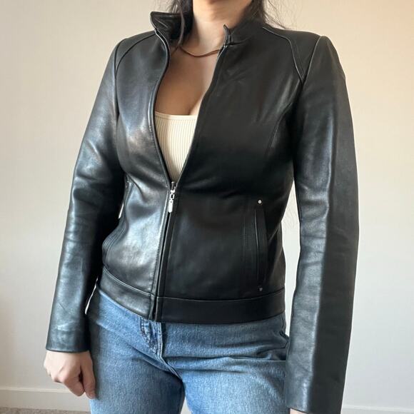 100% Lambskin Leather Black Fitted Jacket Grunge Biker Moto Jacket - Picture 2 of 15